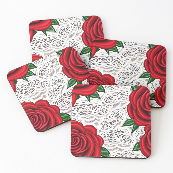 Item preview, Red Roses on White Lace designed and sold by Poetic Patterns Studio.