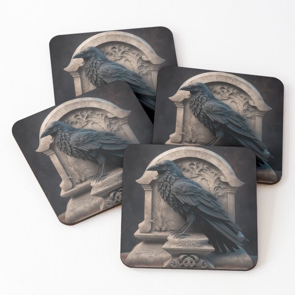 Item preview, spooky Gothic black raven bird guarding a tomb stone designed and sold by StedeBonnet.