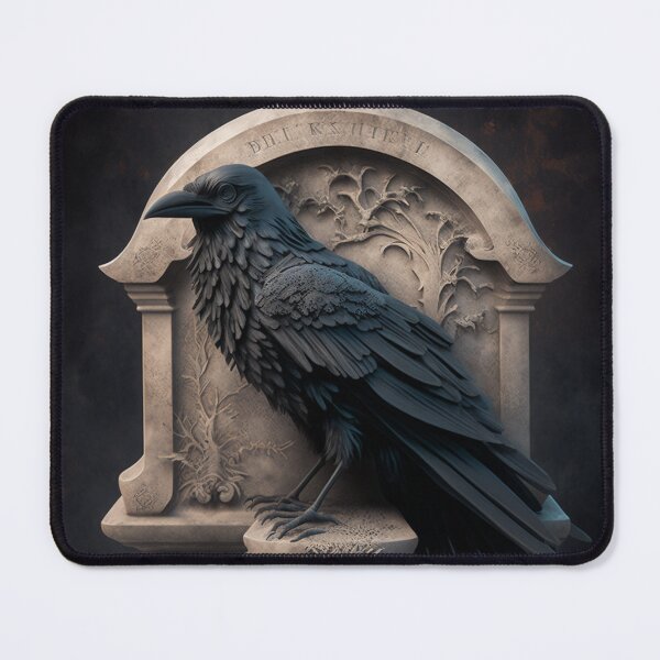 Item preview, spooky Gothic black raven bird guarding a tomb stone designed and sold by StedeBonnet.