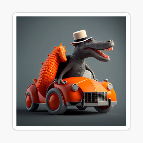 Cool Alligators Wearing White Hats Sitting in a Car Glossy Sticker