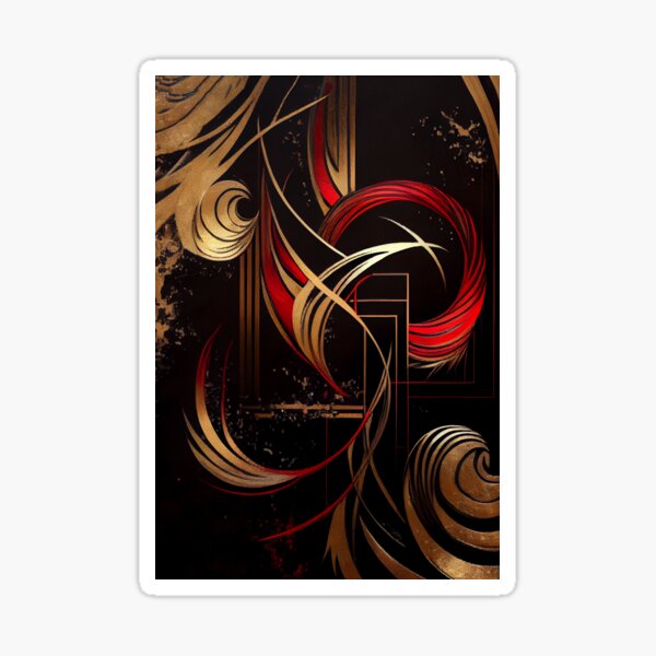 Modern Abstract- Red Black Gold Sticker