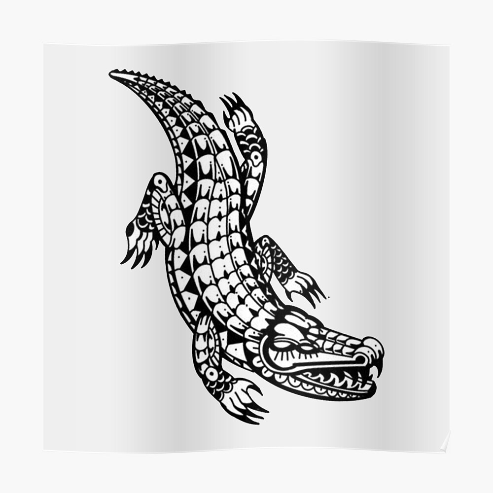 Pegatina « Tatuaje de cocodrilo mortal en blanco y negro» de Cesarcali |  Redbubble