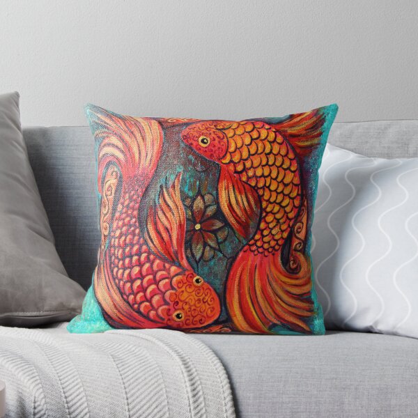 Joyful Koi Fish Throw Pillow