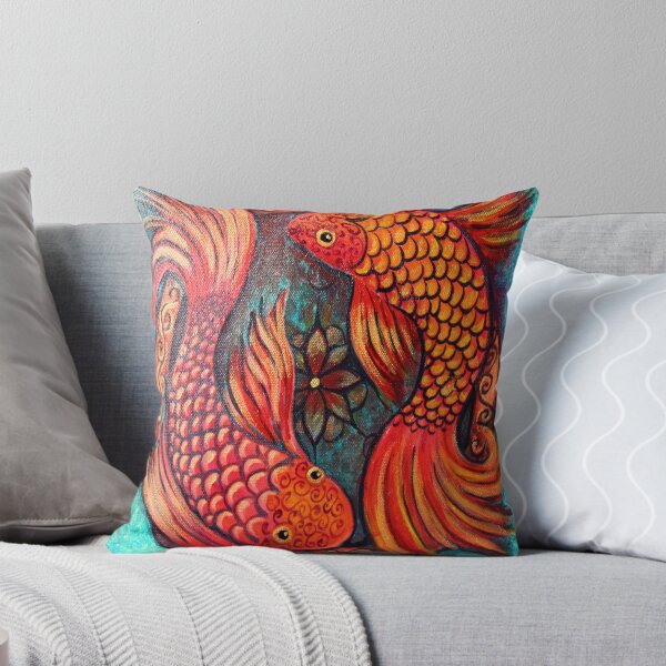 Joyful Koi Fish Throw Pillow