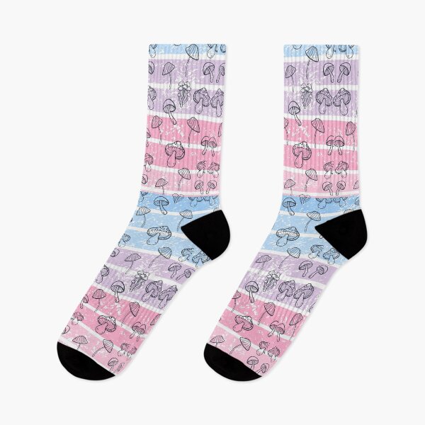 Aperçu de l'œuvre Motif champignon pastel rayures bleues, violettes et roses créée et vendue par ClockInClockOut.