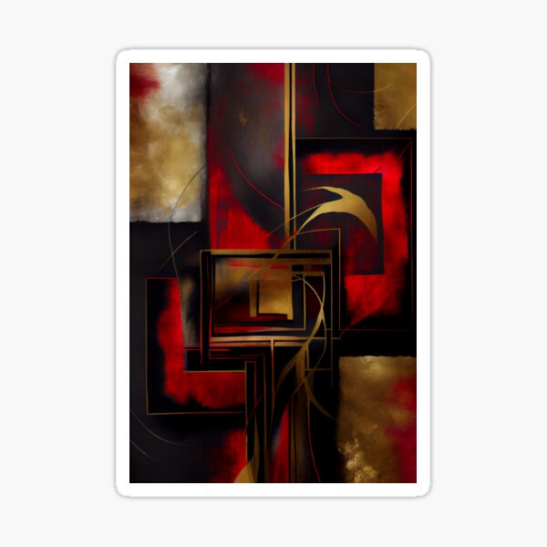 Modern Abstract- Red Black Gold #5 Sticker