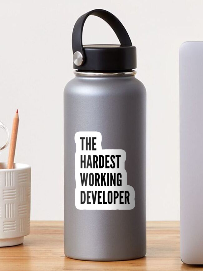Thumbnail 1 of 3, Sticker, The Hardest Working Developer - Astonished Cat Company designed and sold by AstonishedCatCo.