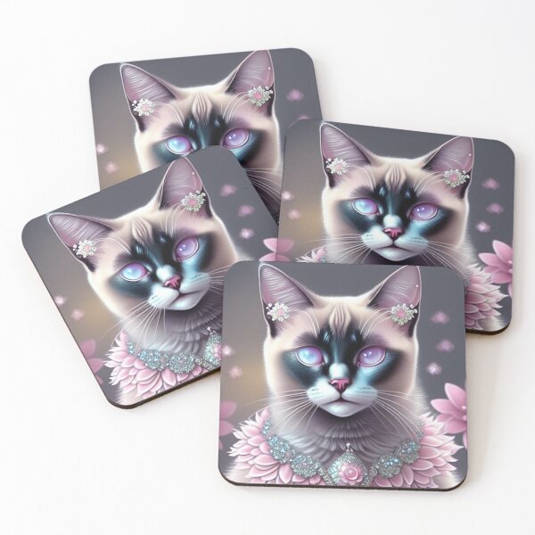 Item preview, Siamese Cat with Gemstones and Pink Flowers  designed and sold by Nocturne  Paws.
