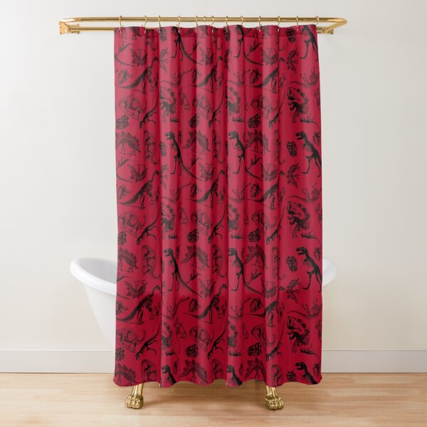 Vintage Museum Dinosaurs and Skeletons on Crimson Red Shower Curtain