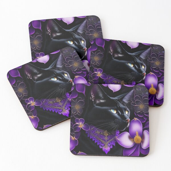 Item preview, Gothic Black Cat Lost In Purple Elegance designed and sold by Nocturne  Paws.