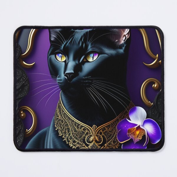 Item preview, Gothic Black Cat with Purple Orchids  designed and sold by Nocturne  Paws.