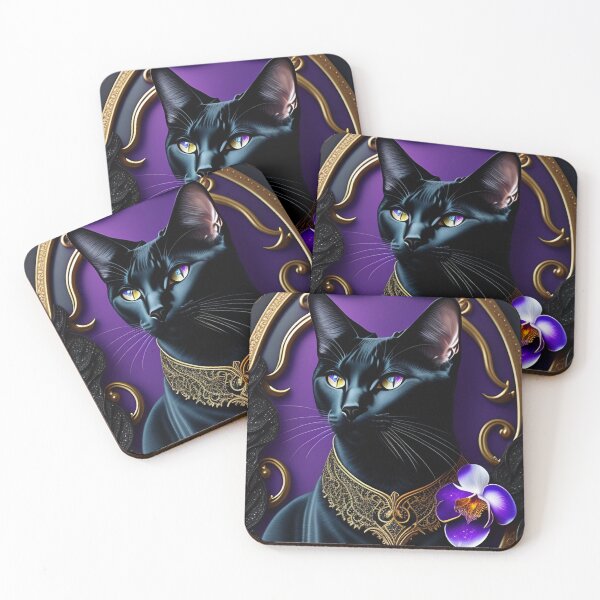 Item preview, Gothic Black Cat with Purple Orchids  designed and sold by Nocturne  Paws.