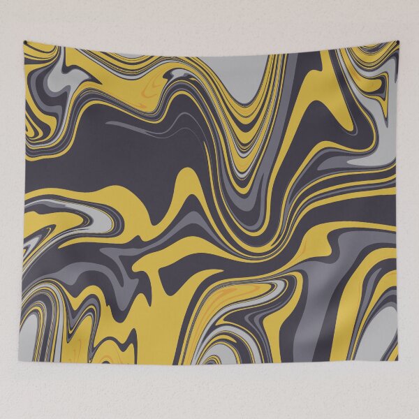 Item preview, Yellow and Grey Abstract Liquid Swirls designed and sold by patternsoup.