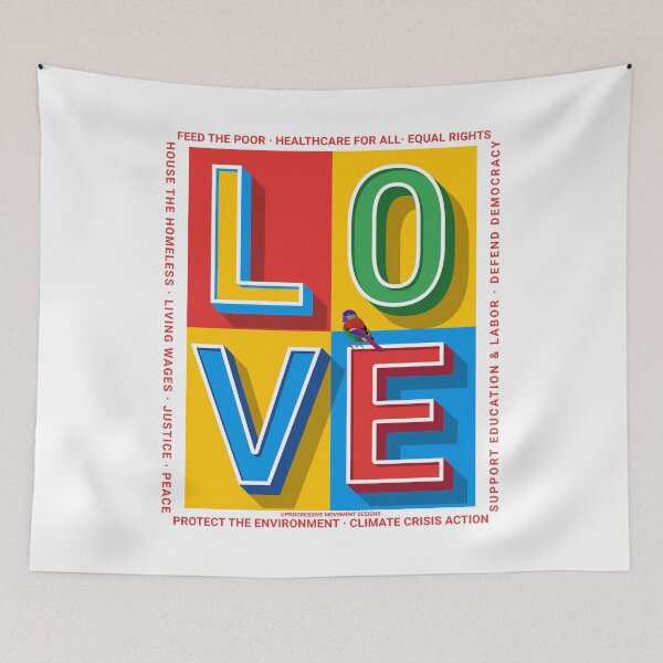 Artikelvorschau, PMD00252 Progressive Movement Designs Liebe und Tore mit regenbogenfarbenem Vogel für Progressive entworfen und verkauft von ProgressiveLeft.