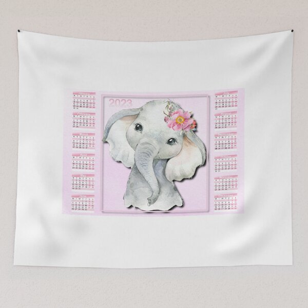 Item preview, Kids Calendar, Yearly Nursery Calendar, Girls Room Art, 2023 Year Calendar, Children's Calendar, Baby Elephant Print, Safary Nursery Decor, 2023 12 month, Monday Start  designed and sold by Dzhenka-Balimez.