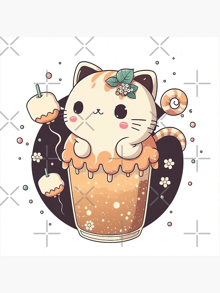 Kawaii Japanese Anime Cat Bubble Tea - Neko Kitty Drawing by DNT, foto  kawaii de anime 