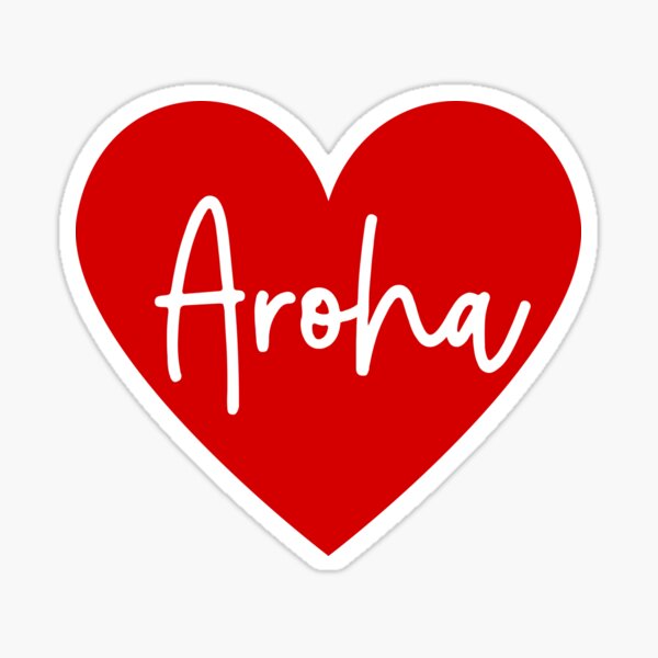 "Love Heart with Aroha, Love in Te Reo Maori, Red Heart" Sticker for