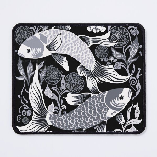 Item preview, Beautiful Floral Style Japanese Koi Fish Pattern Design in Black and White designed and sold by Thread Bubbler.