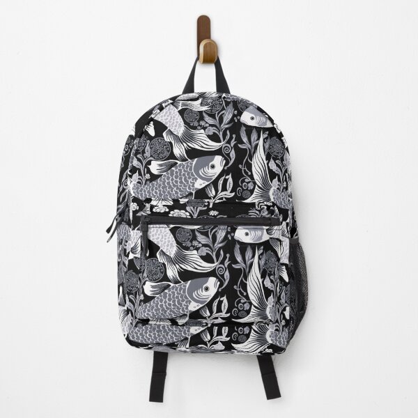 Item preview, Beautiful Floral Style Japanese Koi Fish Pattern Design in Black and White designed and sold by Thread Bubbler.