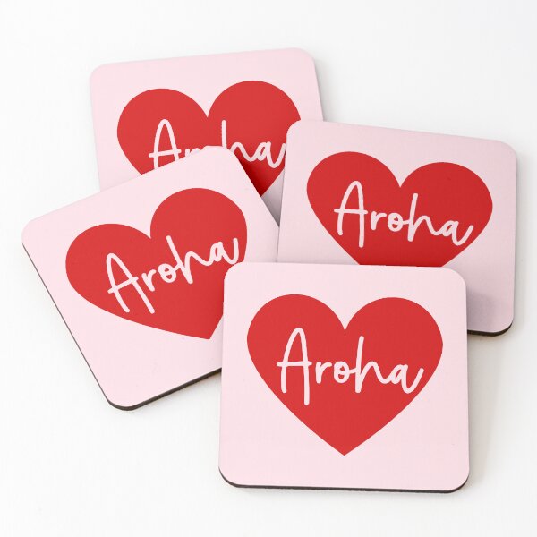 Item preview, Love Heart with Aroha, Love in Te Reo Maori, Red Heart, Pink Background designed and sold by BearAndCat.