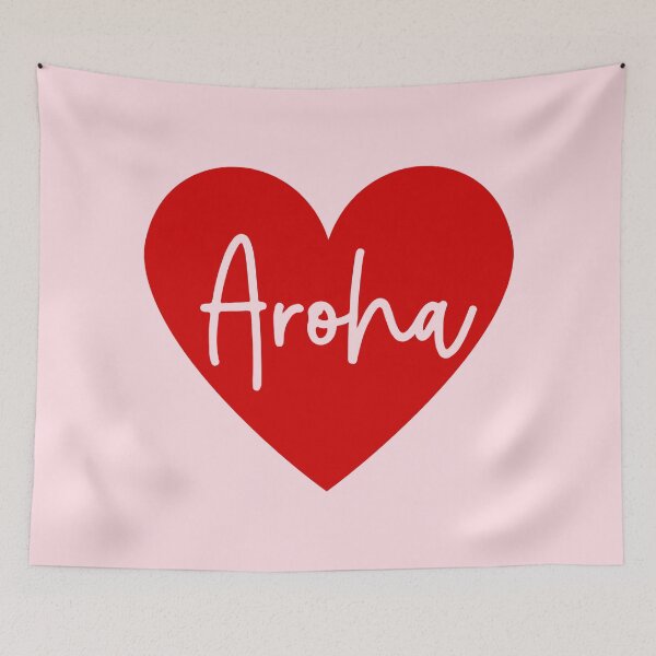 Item preview, Love Heart with Aroha, Love in Te Reo Maori, Red Heart, Pink Background designed and sold by BearAndCat.