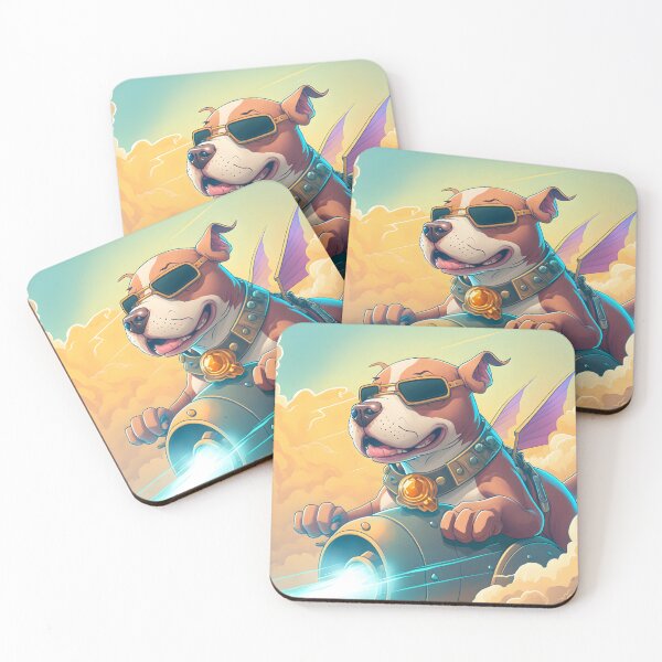Item preview, Brown and white cartoon Pitbull flying a plane through the clouds designed and sold by epicevolution.