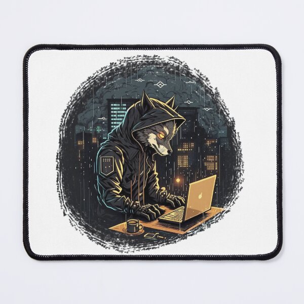 Item preview, Engineer wolf working on laptop in rainy weather designed and sold by Wolf-Bros.