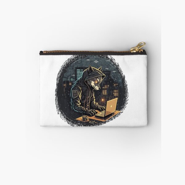 Item preview, Engineer wolf working on laptop in rainy weather designed and sold by Wolf-Bros.