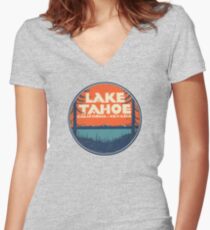Lake Tahoe California Nevada Vintage State Travel Decal Women's Fitted V-Neck T-Shirt