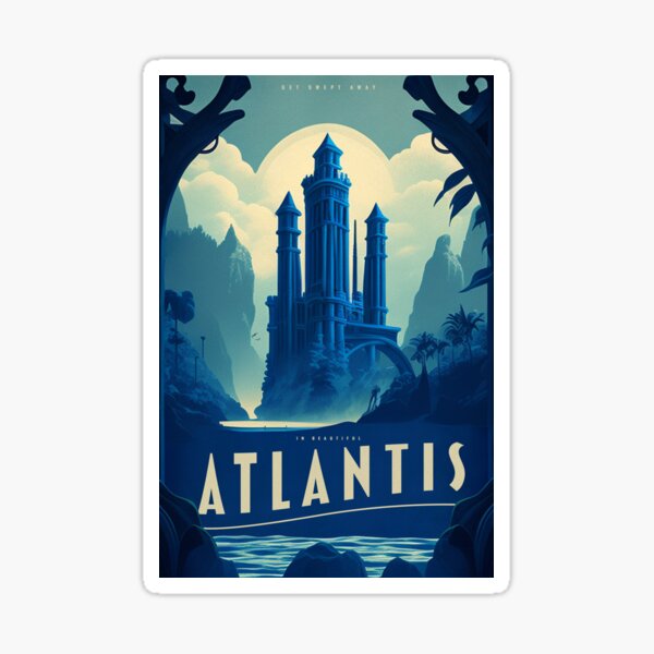 Atlantis - Vintage Travel Poster in blue Sticker