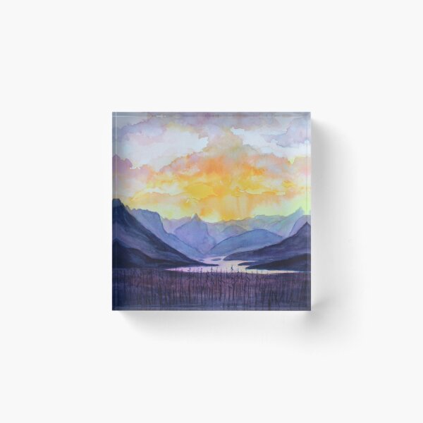 Sunset Watercolor Painting Acrylic Block