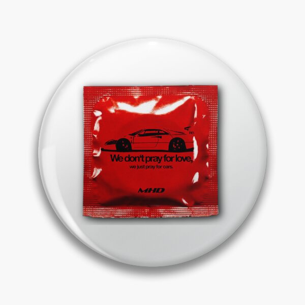 Item preview, "We don't pray for love, we just pray for cars" red c*ndom designed and sold by mhd-collective.
