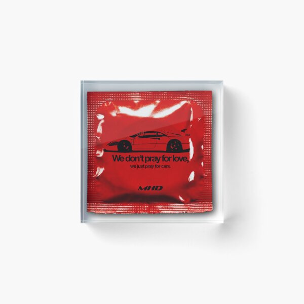 Item preview, "We don't pray for love, we just pray for cars" red c*ndom designed and sold by mhd-collective.