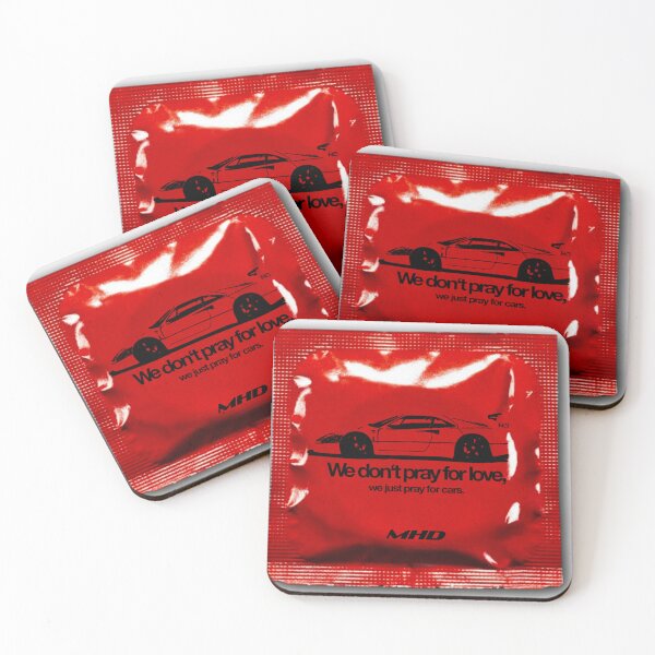 Item preview, "We don't pray for love, we just pray for cars" red c*ndom designed and sold by mhd-collective.
