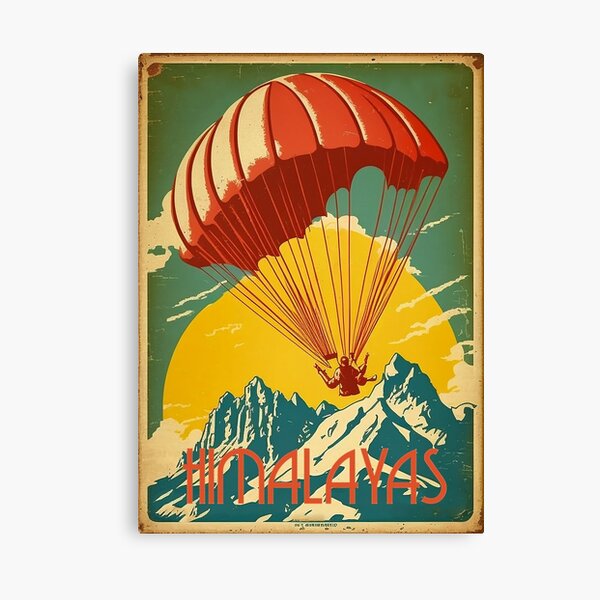 Himalayas Paragliding Vintage Travel Art Poster Canvas Print