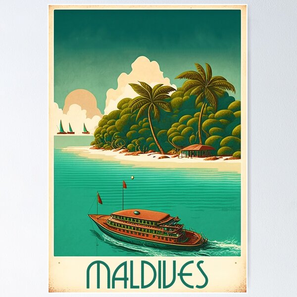 Item preview, Malediven-Insel-Vintages Reise-Kunst-Plakat designed and sold by OldTravelArt.
