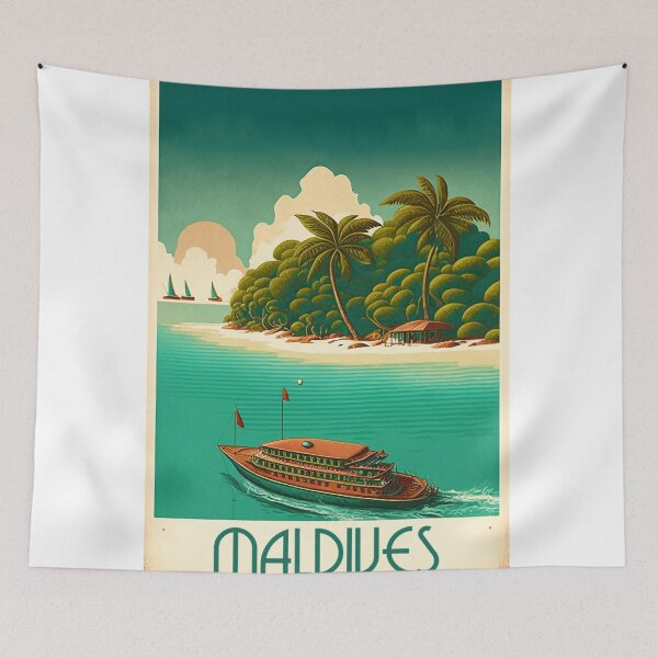 Item preview, Maldives Island Vintage Travel Art Poster designed and sold by OldTravelArt.
