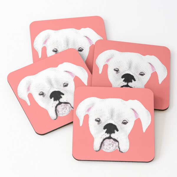 Item preview, WHITE BOXER DOG PUPPY HALFTONE CORAL designed and sold by GIVENGRACE.ART.