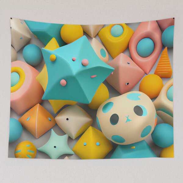 Item preview, Three Dimensional Imagined Ceramic Kawaii Geometric Pattern Digital Painting designed and sold by CodeAndColors.