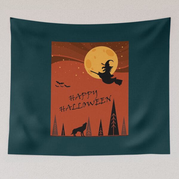 Item preview, Happy Halloween wolf witch and bats flying to the moon The Best Gift For halloween party216 designed and sold by brandotiver.