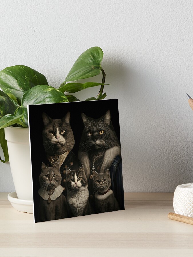 Funny cat family, group photo, cute kittens with parents, cat