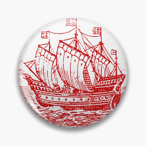 Item preview, White With Red Print Vintage Ship Illustration designed and sold by spruceroots.
