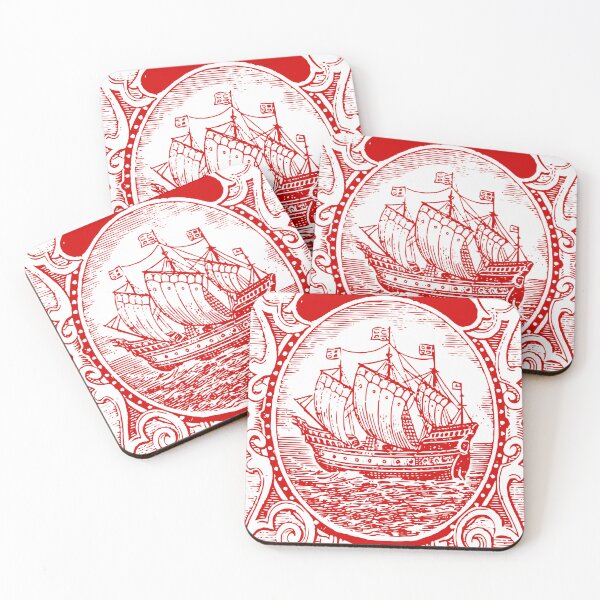 Item preview, White With Red Print Vintage Ship Illustration designed and sold by spruceroots.