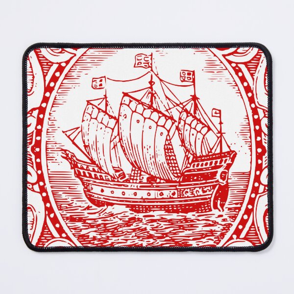 Item preview, White With Red Print Vintage Ship Illustration designed and sold by spruceroots.