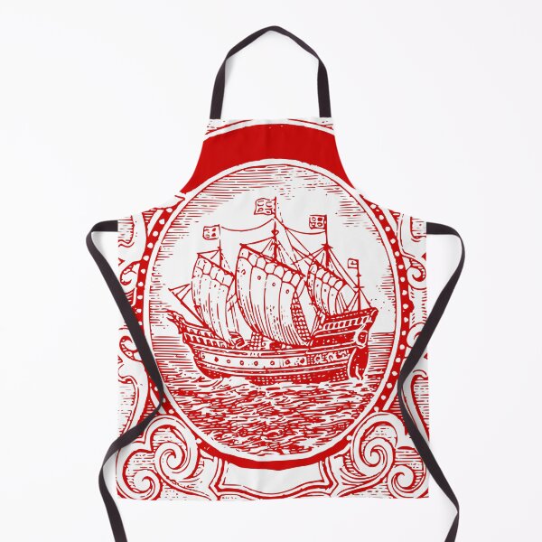 Item preview, White With Red Print Vintage Ship Illustration designed and sold by spruceroots.