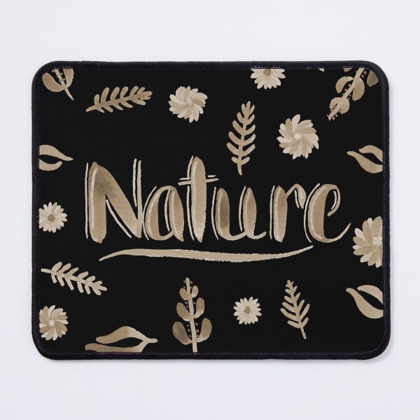 Item preview, Sepia Watercolor Brush Lettering - Nature with Leaves and Flowers on Black designed and sold by Karen McFarland.