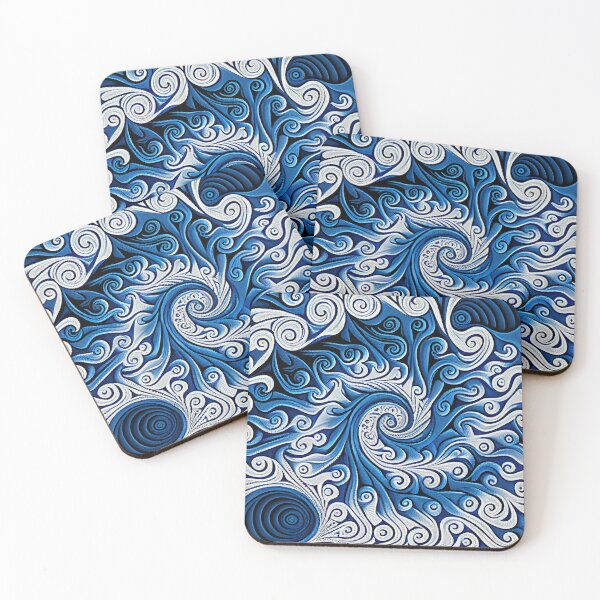 Item preview, Swirling Psychedelic Enchanted Blue White African Pattern Digital Painting designed and sold by CodeAndColors.