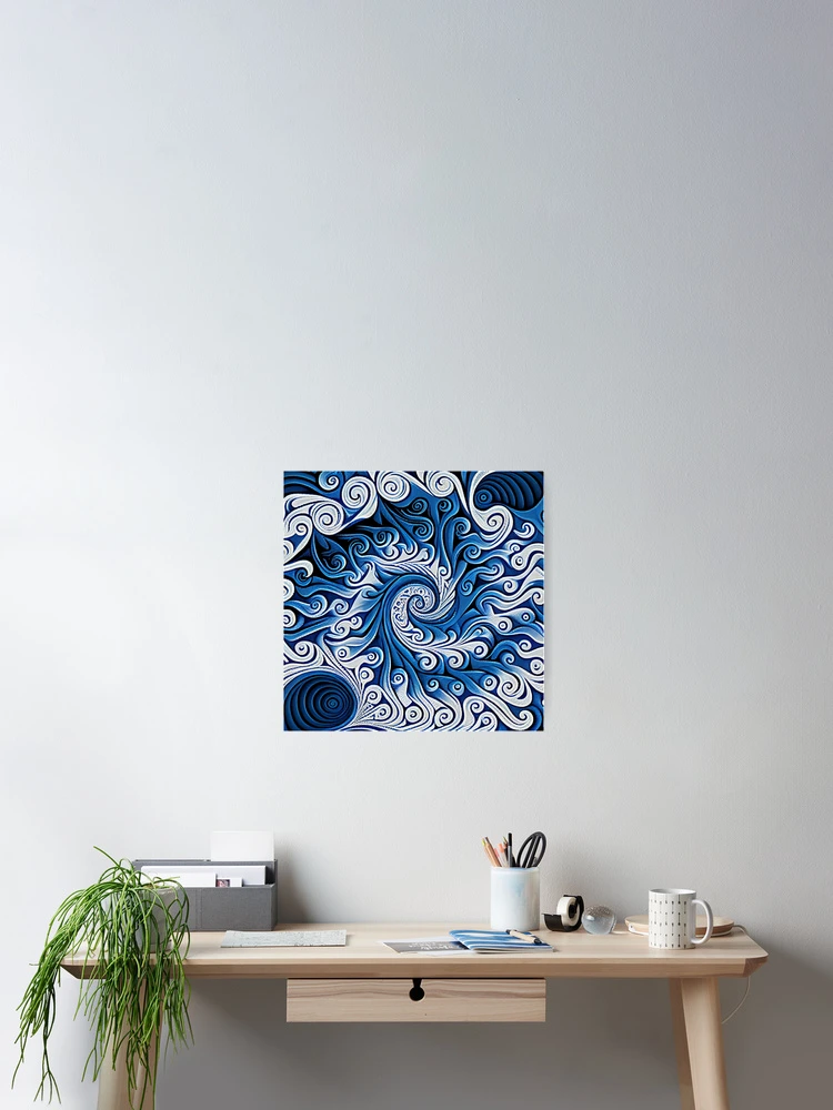 Imagen 2 de 3, Póster con la obra Swirling Psychedelic Enchanted Blue White African Pattern Digital Painting, diseñada y vendida por CodeAndColors.