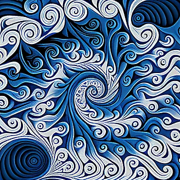 Imagen de la obra Swirling Psychedelic Enchanted Blue White African Pattern Digital Painting de CodeAndColors