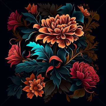 Imagen de la obra Psychedelic Dark Angular Bold Floral Pattern Digital Painting de CodeAndColors